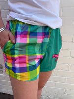 Kids CC Rugby Shorts - Bright Plaid (Teal)
