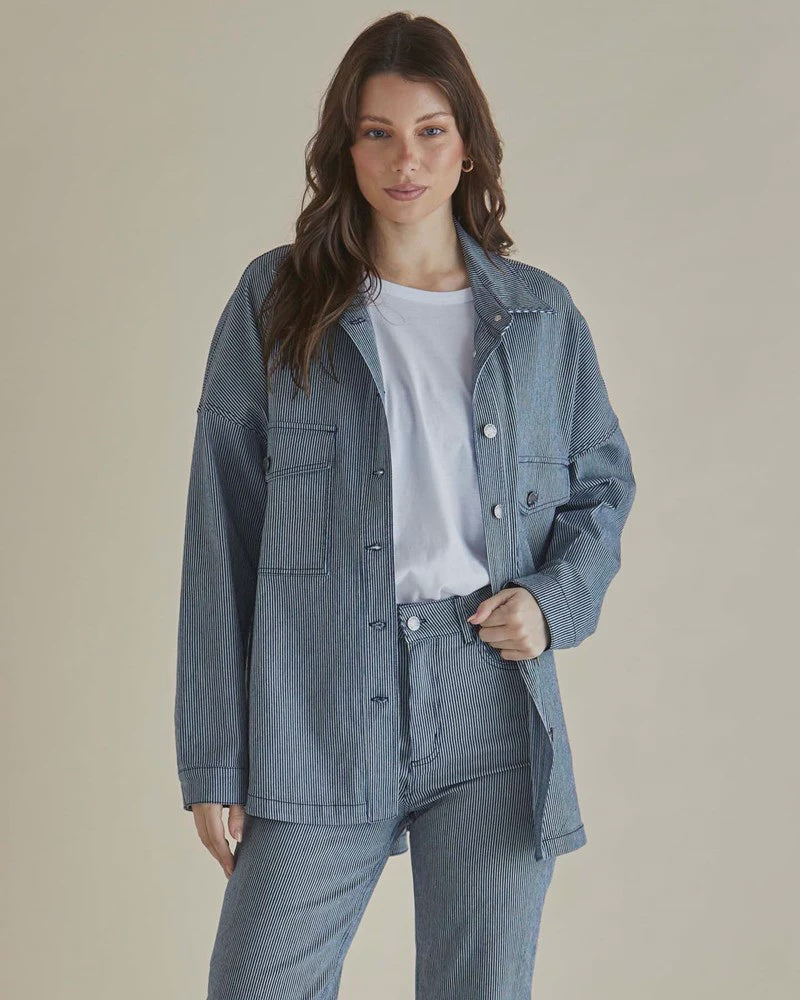 Betty Basics Cherry Pinstripe Denim Shirt image 0