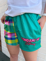 Adults CC Rugby Shorts - Bright Plaid (Teal)