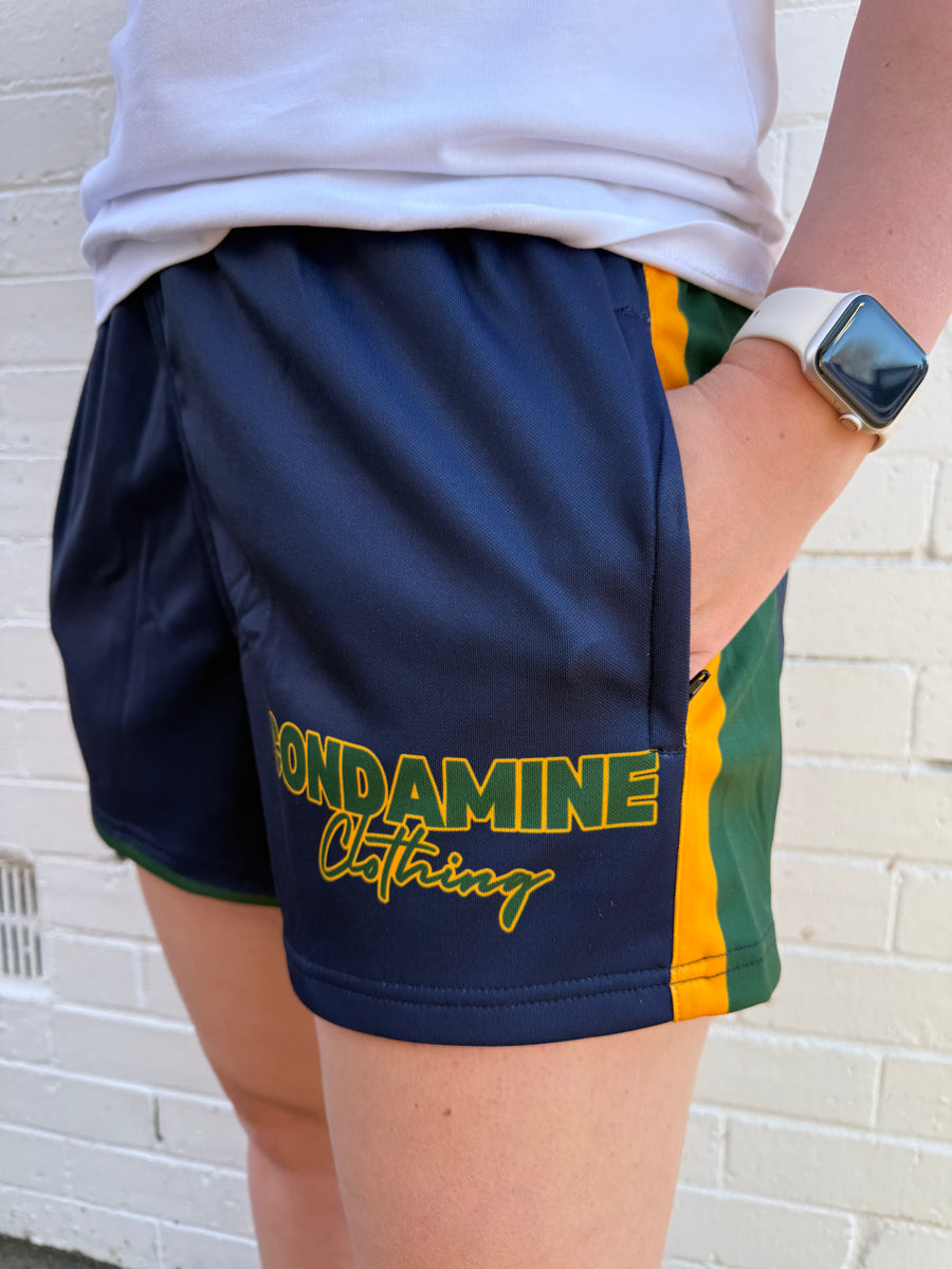 Adults CC Rugby Shorts - Green & Gold | Condamine Clothing
